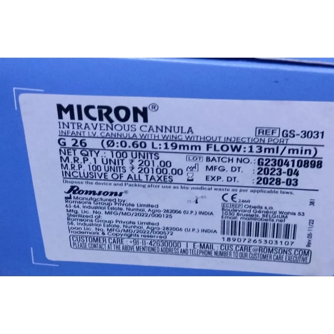 Buy Romsons Micron Paediatric IV Cannula - 26G