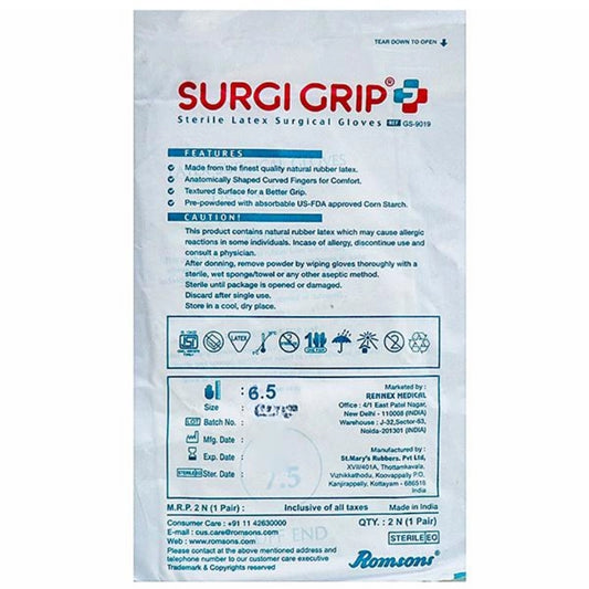 Surgi Grip Sterile Latex Powdered Surgical Gloves (6.5 size)