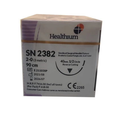 Sutures India Trusynth Polyglactin 910 USP 2-0, 1/2 Circle Reverse Cutting TS 2382