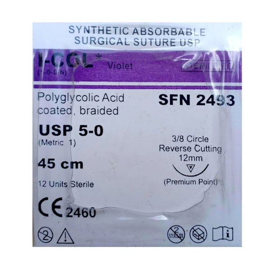 Sutures India Truglyde USP 5-0, 3/8 Circle Reverse Cutting - SN 2493