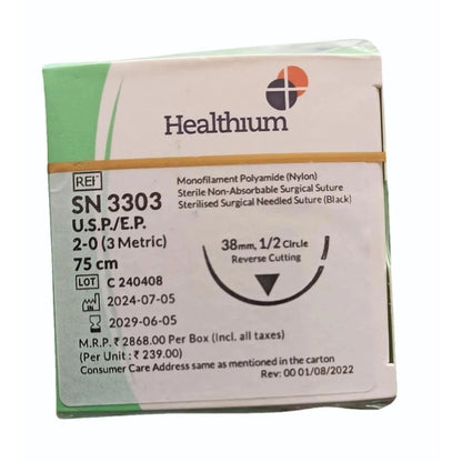 Sutures India Trulon USP 2-0, 1/2 Circle Reverse Cutting SN 3303