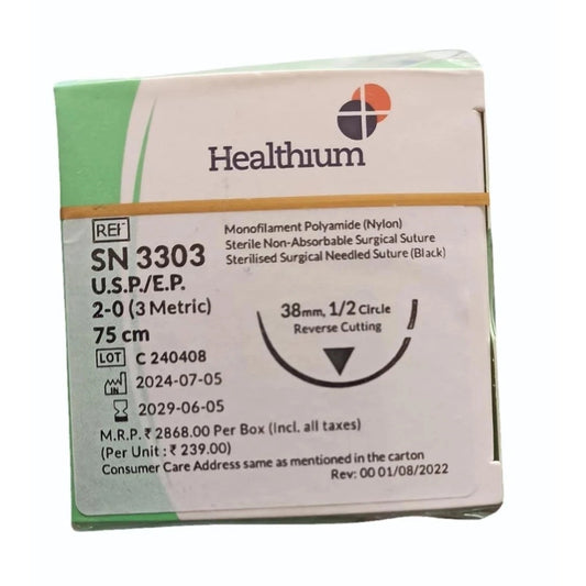 Sutures India Trulon USP 2-0, 1/2 Circle Reverse Cutting SN 3303