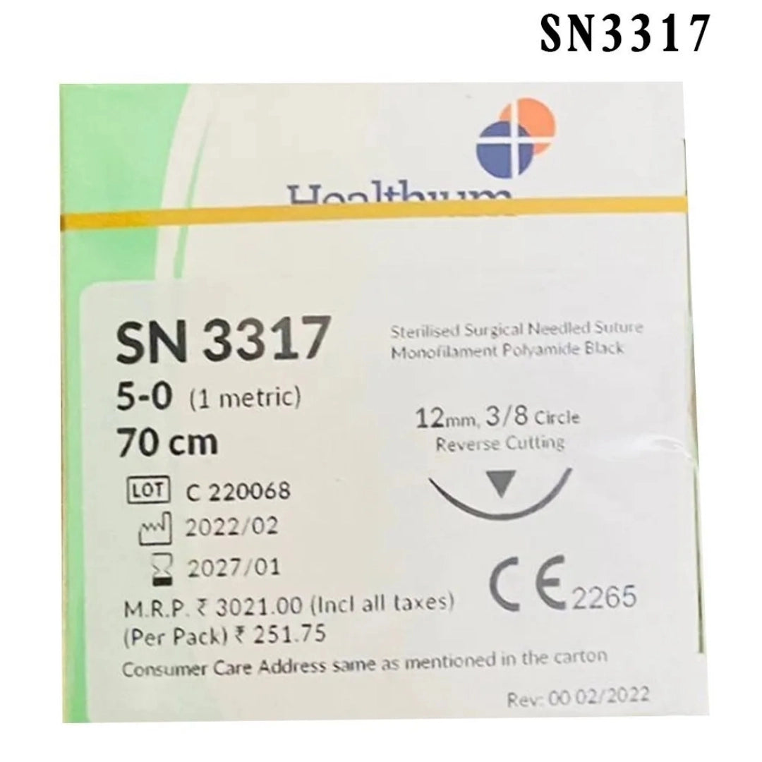 Sutures India Trulon USP 5-0, 3/8 Circle Reverse Cutting SN 3317