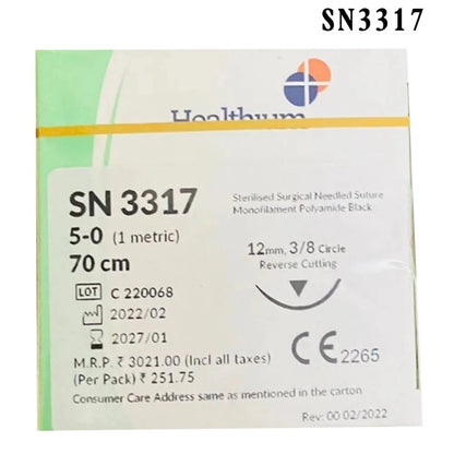 Sutures India Trulon USP 5-0, 3/8 Circle Reverse Cutting SN 3317