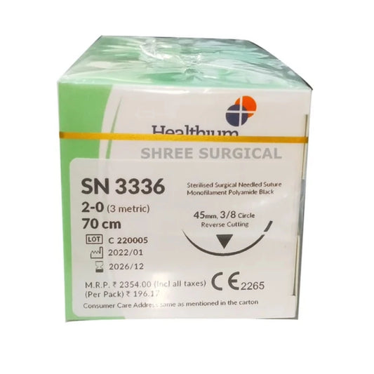 Sutures India Trulon USP 2-0, 3/8 Circle Reverse Cutting SN 3336
