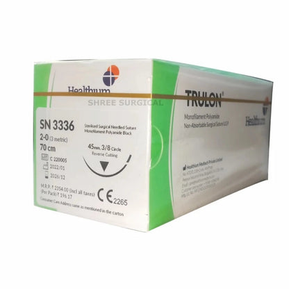 Sutures India Trulon USP 2-0, 3/8 Circle Reverse Cutting SN 3336