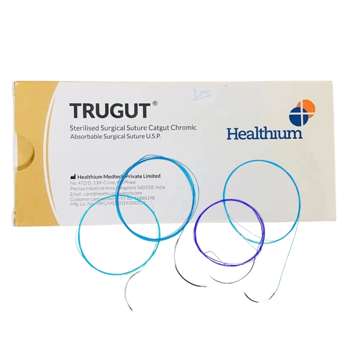 Sutures India Trugut Chromic Catgut USP 1, 1/2 Circle Round Body Mayo - SN 4227 -12 Foils