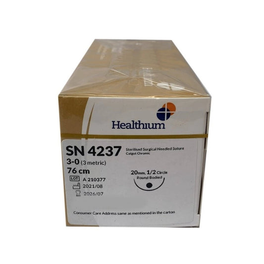 Sutures India Trugut Chromic Catgut USP 3-0, 1/2 Circle Round Body - SN 4237