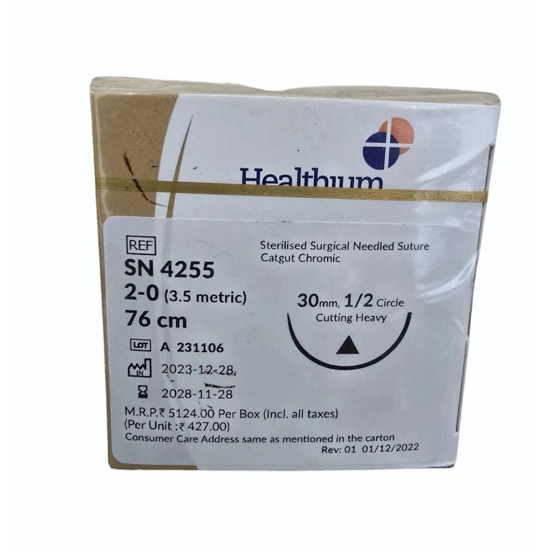 Sutures India Trugut Chromic Catgut USP 2-0, 1/2 Circle Cutting Heavy - SN 4255 -12 Foils