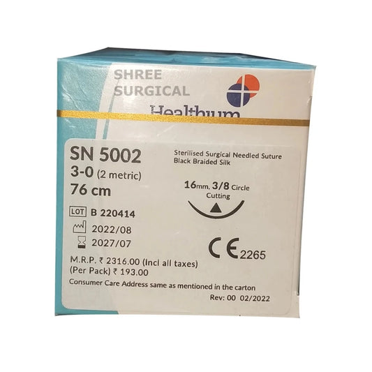 Sutures India Trusilk USP 3-0, 3/8 Circle Cutting SN 5002