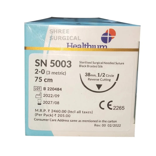 Sutures India Trusilk USP 2-0, 1/2 Circle Reverse Cutting SN 5003