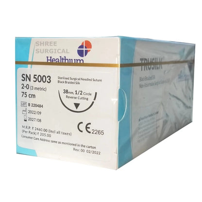 Sutures India Trusilk USP 2-0, 1/2 Circle Reverse Cutting SN 5003
