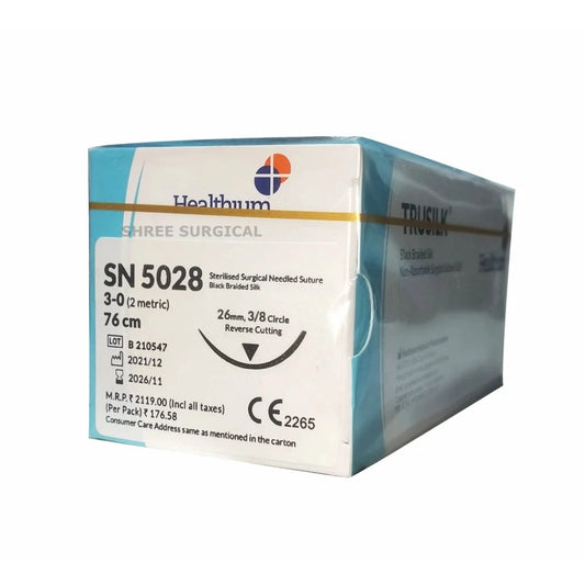 Sutures India Trusilk 3-0, 3/8 Circle Reverse Cutting SN 5028