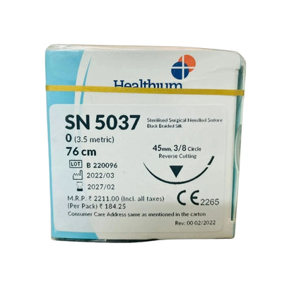 Sutures India Trusilk USP 0, 3/8 Circle Reverse Cutting SN 5037