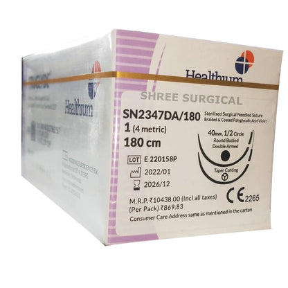 Sutures India Truglyde USP 1, 2 X 1/2 Circle Round Body Heavy - SN 2347 DA/180N