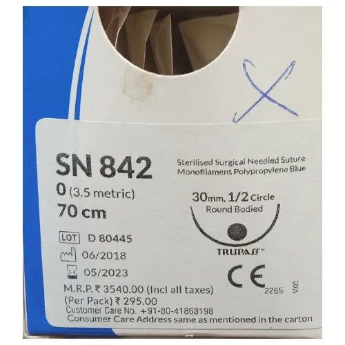 Sutures India Trulene USP 0, 1/2 Circle Round Body - SN 842