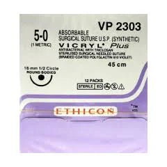 Ethicon Vicryl Plus Sutures USP 5-0, 1/2 Circle Oval Round Body - VP 2303