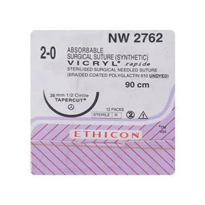 Vicryl Rapide Sutures USP 2-0, 1/2 Circle Tapercut NW2762ER