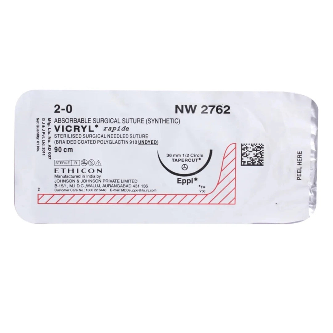 Vicryl Rapide Sutures USP 2-0, 1/2 Circle Tapercut NW2762ER