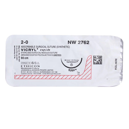 Vicryl Rapide Sutures USP 2-0, 1/2 Circle Tapercut NW2762ER