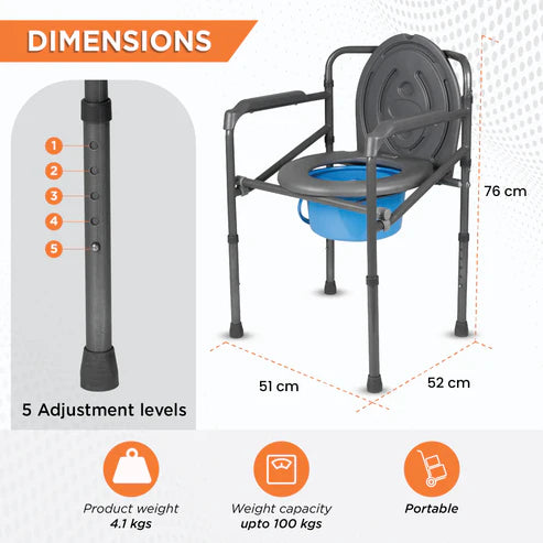 Vissco 0941 Comfort Folding Commode (PC 0941) – Portable & Lightweight Commode Chair