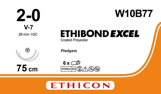 Ethicon Ethibond Sutures USP 2-0, 1/2 Circle Tapercut SX Double Needle - W10B77