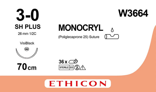 Monocryl Sutures USP 3-0, 1/2 Circle Oval Round Body W3664
