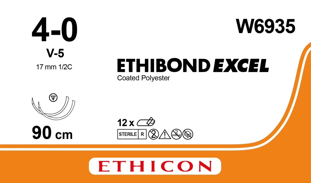 Ethicon Ethibond Sutures USP 4-0, 1/2 Circle Tapercut V-5 Double Needle - W6935