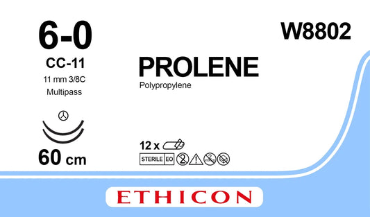 Ethicon Prolene Sutures USP 6-0, 3/8 Circle CC-11 Double Needle W8802