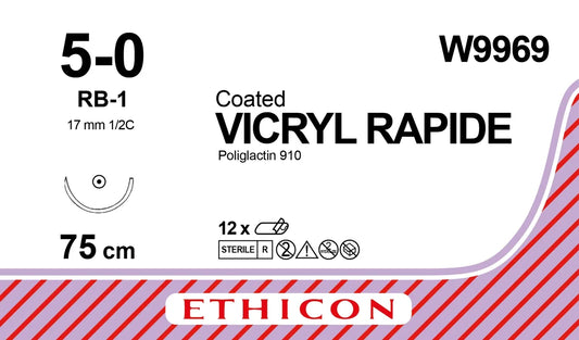 Ethicon Vicryl Rapide Sutures USP 5-0, 1/2 Circle Round Body RB-1 - W9969
