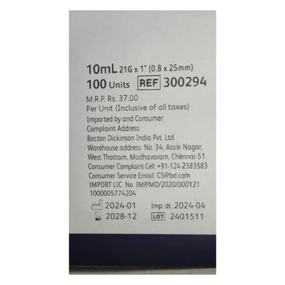 BD 10ml Syringe Discardit - 21G*1.0 inch - 100 Units Pack | SurgiNatal