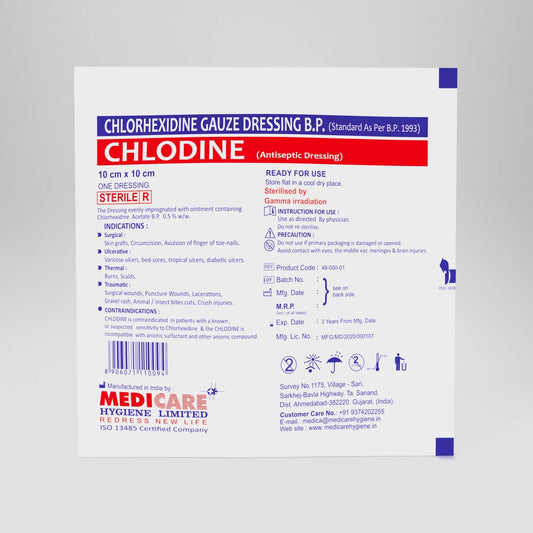 Medicare Chlodine Chlorhexidine Gauze Dressing 10cm X30cm 10 Pouches