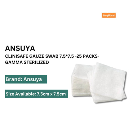 Clinisafe Gauze Swab | 7.5cm x 7.5 cm | 25 Packs Box - Gamma Sterilized