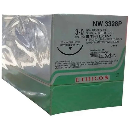 Ethicon Ethilon Sutures USP 3-0, 3/8 Circle Reverse Cutting - NW 3328P