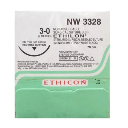 Ethicon Ethilon Sutures USP 3-0, 3/8 Circle Reverse Cutting - NW 3328P