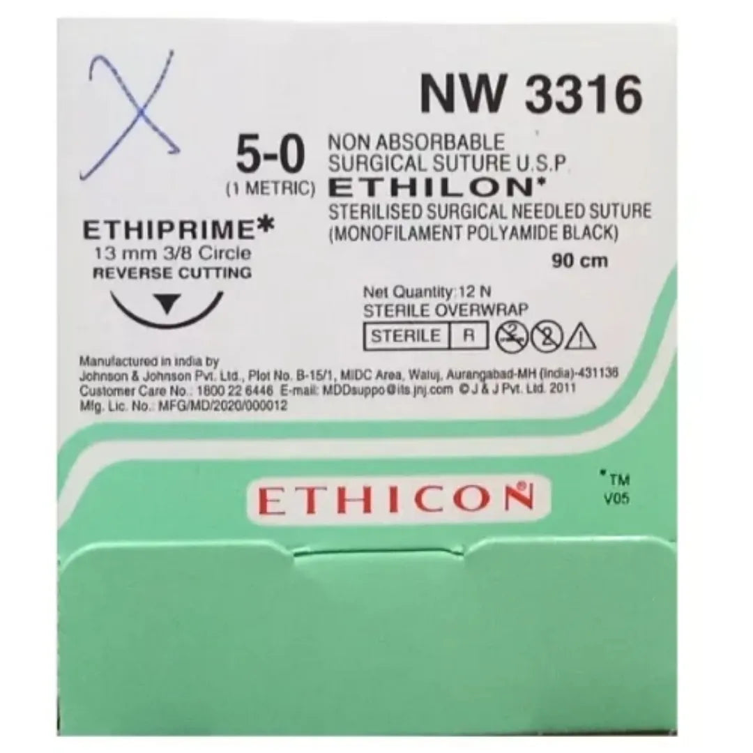 Ethicon Ethilon Sutures USP 5-0 NW 3316 Reverse Cutting, 12 Foils