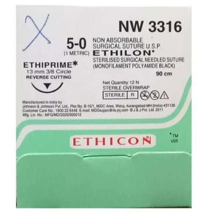 Ethicon Ethilon Sutures USP 5-0 NW 3316 Reverse Cutting, 12 Foils