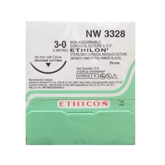 Ethicon Ethilon Sutures USP 3-0, 3/8 Circle Reverse Cutting - NW 3328