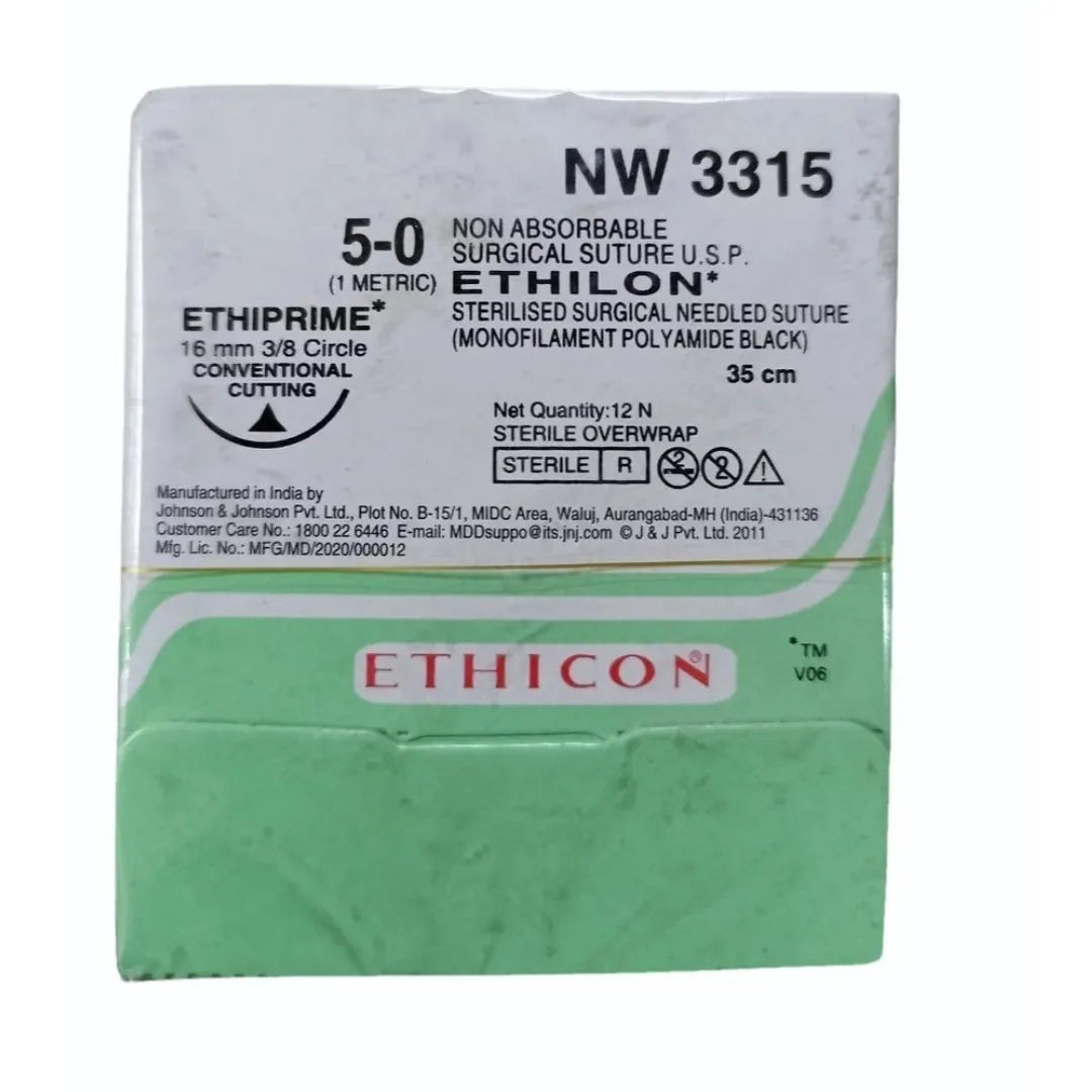 Ethicon Ethilon Sutures USP 5-0, 3/8 Circle Cutting Ethiprime - NW3315 -12 Foils
