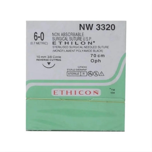Ethicon Ethilon Sutures USP 6-0 NW 3320 Reverse Cutting, 12 Foils