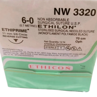 Ethicon Ethilon Sutures USP 6-0 NW 3320 Reverse Cutting, 12 Foils