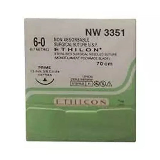 Ethicon Ethilon Sutures USP 6-0, 3/8 Circle Cutting PC-1 Ethiprime - NW3351 -12 Foils
