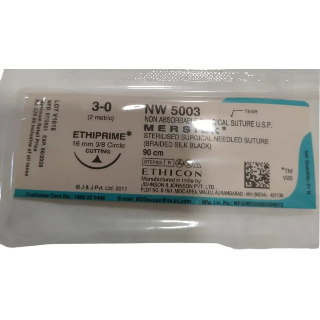 Ethicon Mersilk Sutures USP 3-0, 3/8 Circle Cutting Ethiprime - NW5003 -12 Foils
