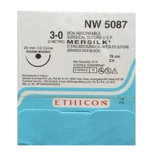 Ethicon Mersilk Sutures USP 3-0, 1/2 Circle Round Body - NW5087