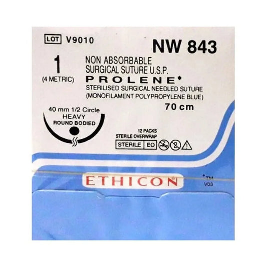 Ethicon Prolene Sutures USP 1, 1/2 Circle Round Body NW843