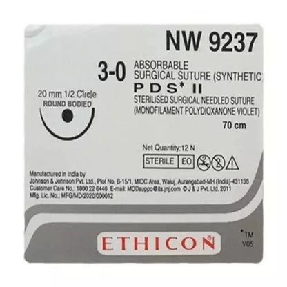 Ethicon PDS*II Suture USP 3-0 NW 9237 Round Bodied, 12 Foils