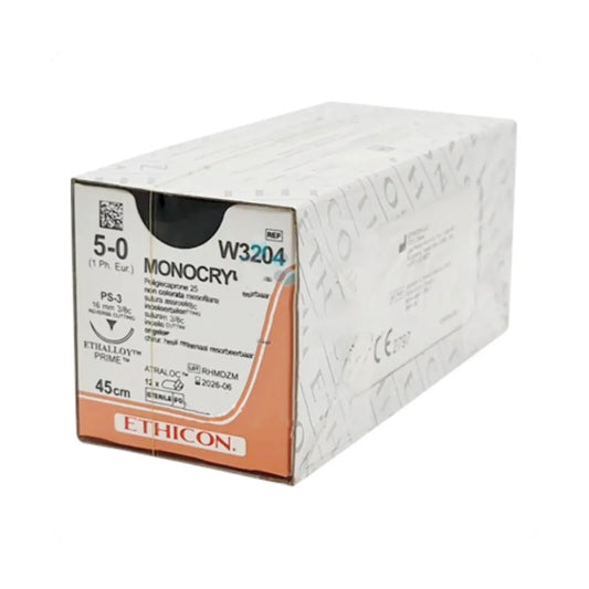 Ethicon Monocryl Sutures USP 5-0, 3/8 Circle Reverse Cutting Prime W3204 -12 Foils