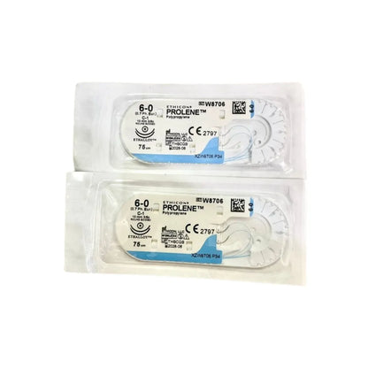 Ethicon Prolene Sutures USP 6-0, 3/8 Circle Round Body C-1 Double Needle W8706 -12 Foils