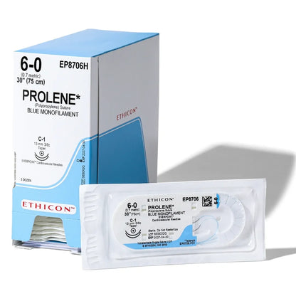 Ethicon Prolene Sutures USP 6-0, 3/8 Circle Round Body C-1 Double Needle W8706 -12 Foils
