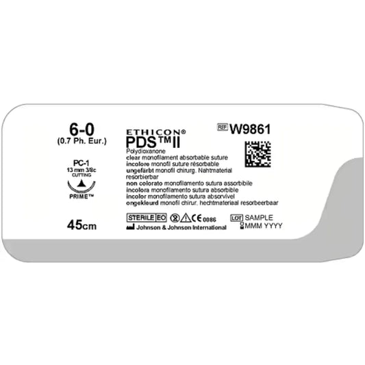 Ethicon PDS II Sutures USP 6-0, 3/8 Circle Cutting PC 1 Ethiprime - W9861T -12 Foils